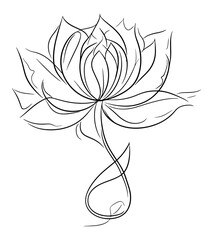 monoline art of lotus, continuous line art of lotus