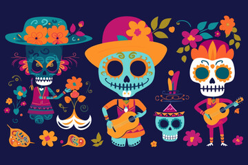 flat dia de muertos character elements collection, cinco de mayo character elements collection.