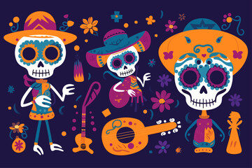 flat dia de muertos character elements collection, cinco de mayo character elements collection.