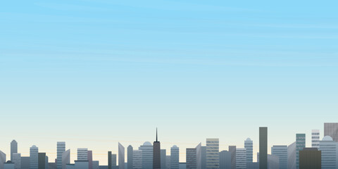 Skyscraper with sunrise sky background vector illustration have blank space. Buildings silhouette against the sky in the morning flat design.