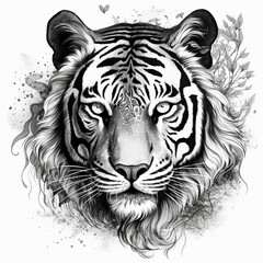 A fine line tattoo of a tiger. Generated by AI.