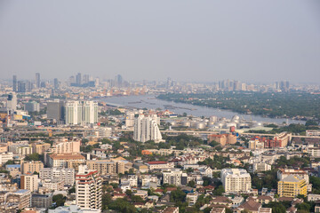 Aerial view of Bangkok's cityscape in central downtown. It's include a tallest hotel and modern office building in the city
