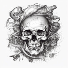 creative tattoos, skull, fine lines, design trend. Generated by AI.