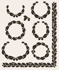 Obraz premium Acorns frame and leaves collection set. Vector