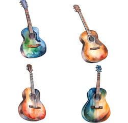 Brown Acoustic guitar watercolor paint collection