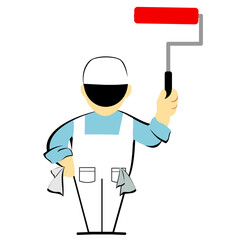 House painter in white overalls holding paint roller
