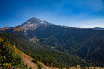 Fototapeta na wymiar Mt. Hood, Oregon, USA - Ocotber 19, 2022: Vistas of Mt Hood and surrounding forests.