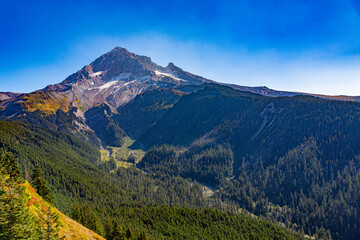 Mt. Hood, Oregon, USA - Ocotber 19, 2022:  Vistas of Mt Hood and surrounding forests.