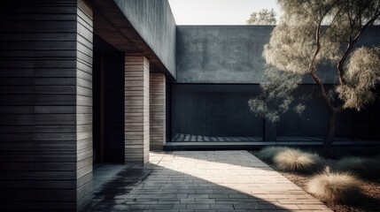 The use of texture and shadow creates an almost tangible sense of depth in this minimalist exterior. AI generated