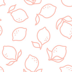 Seamless pattern with pink outline lemon