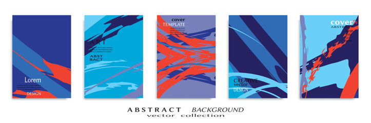 Abstract backgrouns set, grunge texture. Minimalistic art, brush strokes style. Design for card, brochure, banner idea, book cover, booklet print, flyer sheet a4. Collage page, web header template.