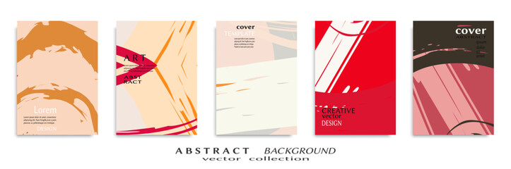 Abstract backgrouns set, grunge texture. Minimalistic art, brush strokes style. Design for card, brochure, banner idea, book cover, booklet print, flyer sheet a4. Collage page, web header template.