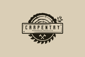 Vintage carpentry and woodworking logo design template