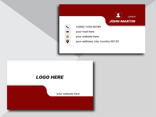 Modern creative business card, horizontal simple clean template vector design, layout in rectangle size, red and white color theme. 