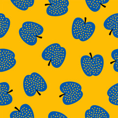 Yellow seamless pattern with blue apples