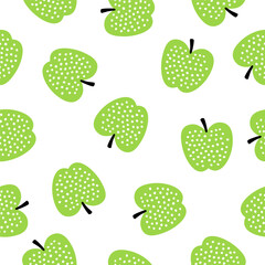 Seamless pattern with green apples with white dots