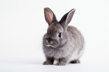 Cute oriental gray rabbit on white background