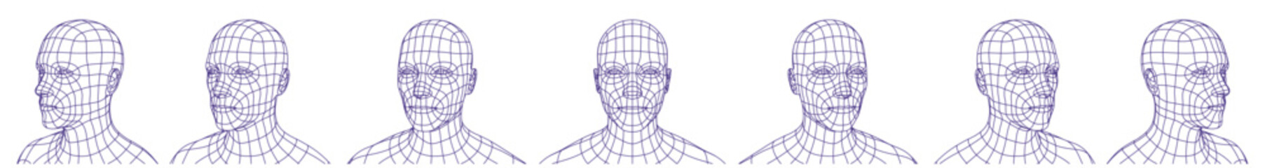 Wireframe Mesh Polygonal Male Head in Different Angles