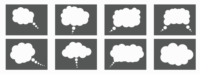 Cartoon thinking clouds, hand drawing bubbles speech, vector, isolated.