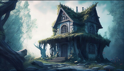 Fantasy houses in magic forest