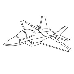 Fototapeta na wymiar Aircraft Coloring Page. Cartoon Jet Fighter Outline Design. Military Airplane Isolated on White Background.