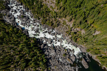 Aerial view waterfall Uchar. Summer landscape travel of Altai mountains Russia