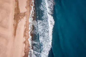 Fond de hotte en verre imprimé Coucher de soleil sur la plage Beautiful aerial sand beach and blue sea view, travel Turkey, top from drone