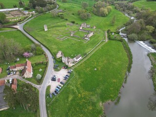 aerial view of the ruins of Kirkham Priory, medieval monastery