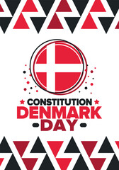 Denmark Constitution Day. National happy holiday, celebrated annual in June 5. Danish flag. Denmark independence and freedom. Patriotic poster. Festive and parade design. Vector illustration