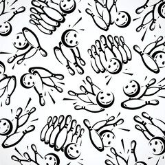 Bowling pattern background set. Collection icon bowling. Vector