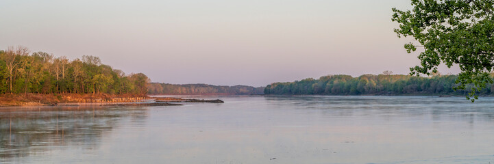 panoramic view of spring sunrise over the Missouri River at Dalton Bottoms, MO