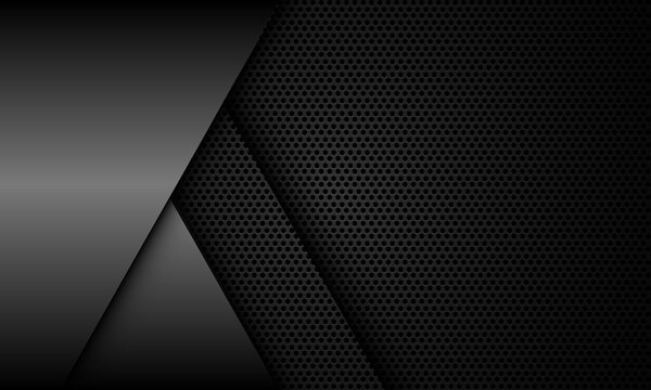 Abstract grey metallic overlap on dark circle mesh pattern design modern luxury futuristic background vector