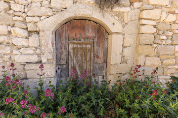 Fototapeta na wymiar Antique wooden door on a stone façade