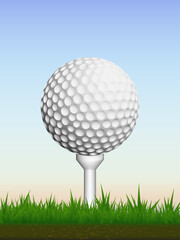 Visual drawing of golf ball beautiful on grass and sky evening time with background for vector illustration, exercise golf sport concept