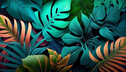 Tropical foliage backdrop with gradient, Generative AI