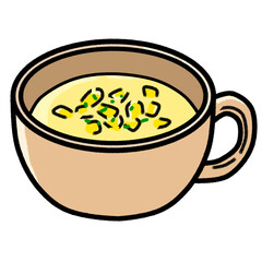 isolated corn soup with parsley on top in a pastel mug, vegetable soup, vegan, food, vector, illustration, outline vector