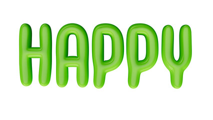 isolated green uppercase text: HAPPY , in shape of balloons