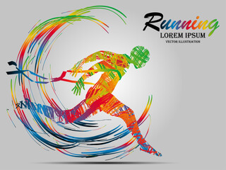 Visual drawing man playing sport run of side view, healthy lifestyle and sport concepts,abstract run game colorful vector illustration