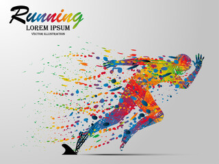 Visual drawing silhouettes of runner from start to finish, running and crossing a finish line winning a race, healthy lifestyle and sport concepts, abstract black and white vector illustration