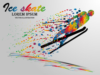 Visual drawing ice skate sport at fast of speed on snow mountain , colorful beautiful design style on white background for vector illustration, exercise sport concept