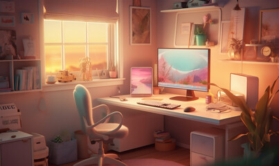 gorgeous colorful dreamy cute girl studio interior