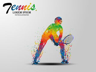 Obraz premium Visual drawing of sport man in start tennis game at fast of speed on stadium , colorful beautiful design style on white background for vector illustration, exercise sport concept
