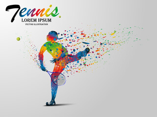 Visual drawing tennis sport and run at fast of speed on stadium , colorful beautiful design style on white background for vector illustration, exercise sport concept