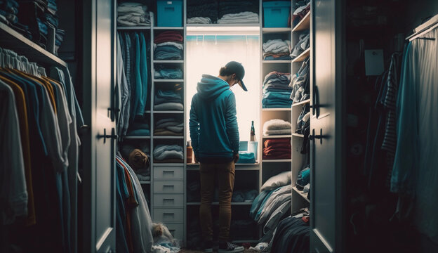 Organize in Style: A Person Sorting and Styling their Closet, Showcasing the Importance of a Tidy Space Generative AI