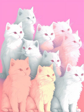 Cute group of cats illustration in trendy jelly tones