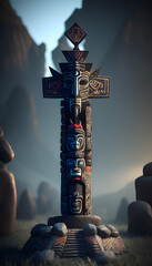 AI Digital Illustration Aztec Totem - obrazy, fototapety, plakaty