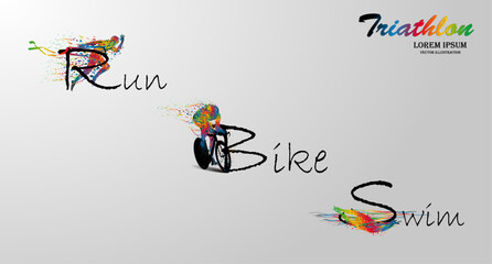 Visual drawing text of "S" swimming, "B" Bike and "R" runner sport at fast of speed in triathlon start to stop game, line design style on white background for vector illustration, logo sport concept