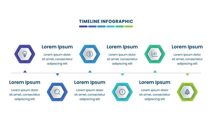 Timeline process infographic template design with icons, six steps or options. Infographic or business presentation and report.