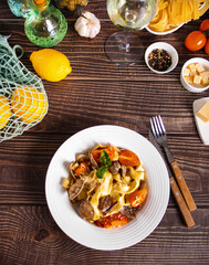 Traditional italian seafood pasta with clams vongole