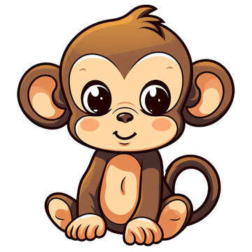 clip art illustration of cute cartoon monkey, ai generated clip art